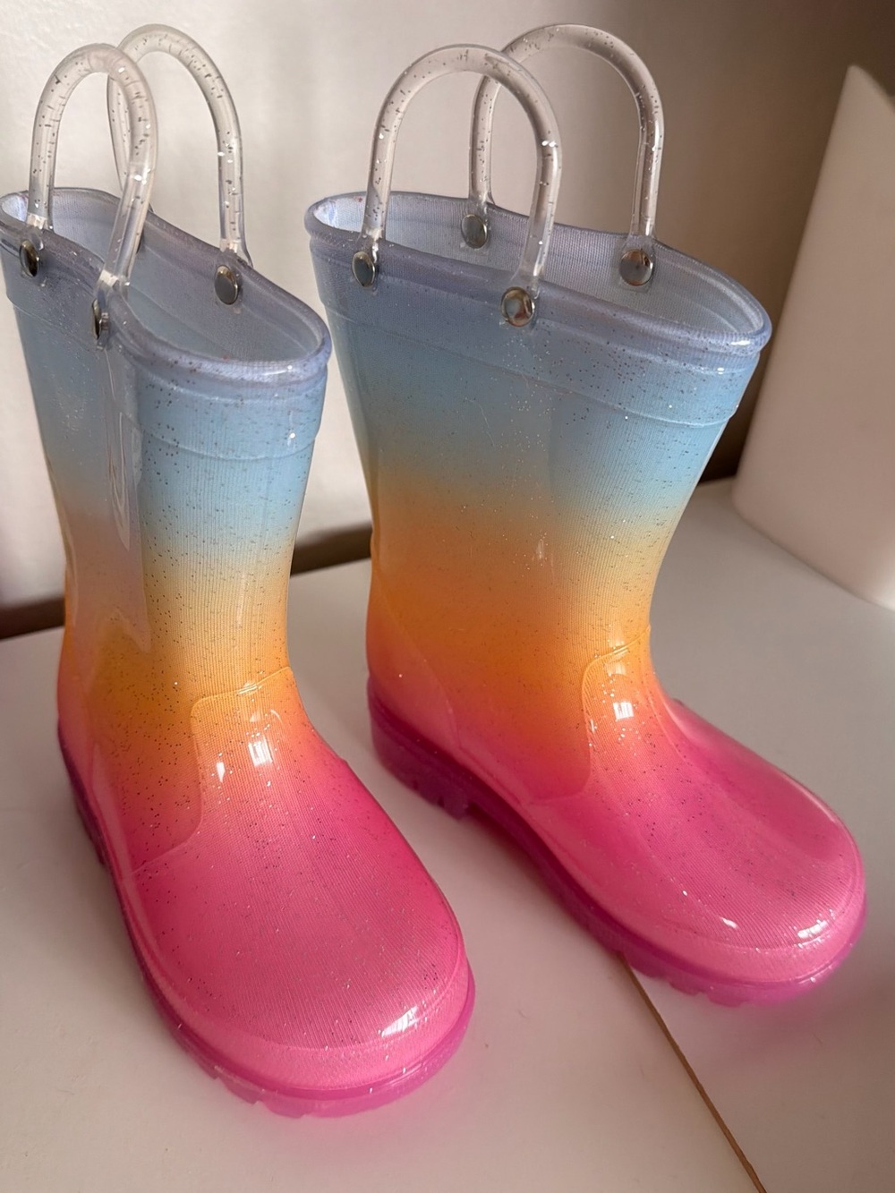 Kids Rainbow Gradient Waterproof Rain Boots - Pink/Orange/Blue